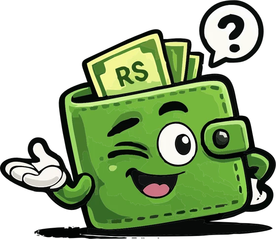 Mascote do Tô Duro?: uma carteira verde piscando, com notas saindo do bolso.